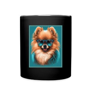 Spitz Poméranien miniature Lunettes de soleil Chien - Mug uni - noir - Devant