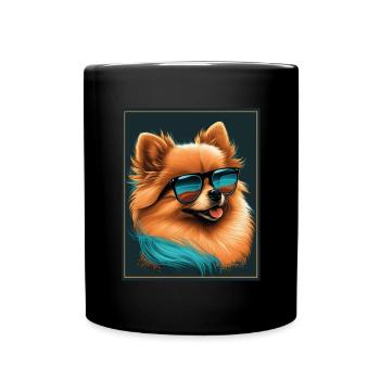 Miniature Spitz Pomeranian Sunglasses Glasses Dog - Full Colour Mug - black - Front