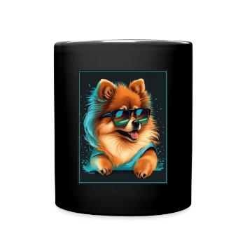Spitz Poméranien miniature Lunettes de soleil Chien - Mug uni - noir - Devant