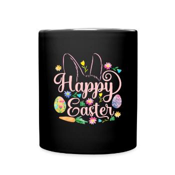 Happy Easter Sayings Eggloves sweet cuterabbitshap - Full Colour Mug - black - Front