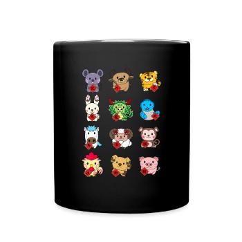 Cute Chinese Zodiac Animal Signs Lunar New Year - Full Colour Mug - black - Front