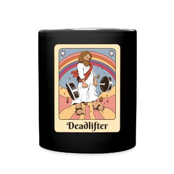 Jesus Tarot Funny Gym Deadlifts Workout Retro - Full Colour Mug - black - Front