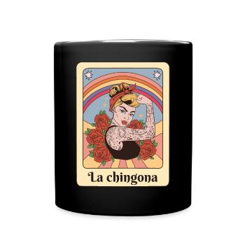 La Chingona Latina Mädchen Retro Bingo Regalo - Tasse einfarbig - Schwarz - Vorne