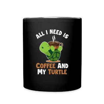 Coffee and my Turtle Tortoise Turtle - Full Colour Mug - black - Front