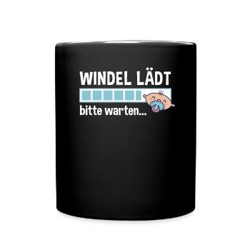 Windel lädt bitte warten Ladebalken Baby Spruch - Tasse einfarbig - Schwarz - Vorne