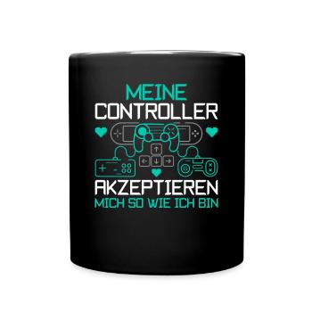 Meine Controller akzeptieren mich Gamer Spruch - Tasse einfarbig - Schwarz - Vorne