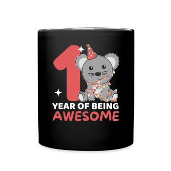Mouse for 1st birthday for children one year old - Full Colour Mug - black - Front