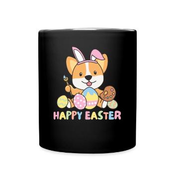 joyeuses Pâques doux corgi Pâques avec œufs de Pâques - Mug uni - noir - Devant