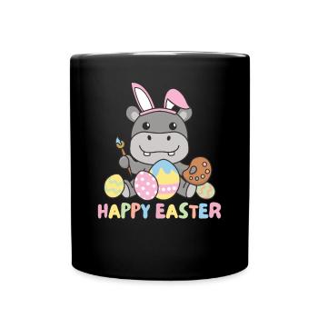 happy easter sweet hippo Easter with Easter eggs - Full Colour Mug - black - Front