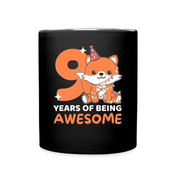 Fuchs zum 9. Geburtstag Kinder neun Jahre alt - Tasse einfarbig - Schwarz - Vorne