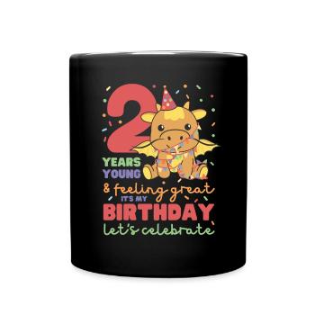 Drache zum 2. Geburtstag Kinder zwei Jahre alt - Tasse einfarbig - Schwarz - Vorne