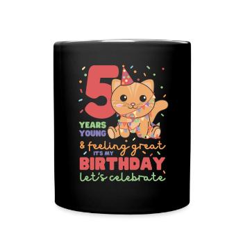 Cat for 5th birthday children five years old - Full Colour Mug - black - Front