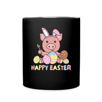 joyeux cochon de Pâques sucré Pâques avec des œufs de Pâques - Mug uni - noir - Devant