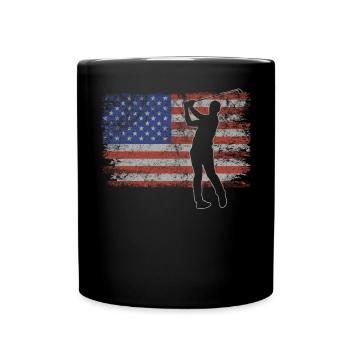 Golf Retro USA Flag Golfer 4th of July Golf - Full Colour Mug - black - Front
