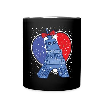 Tour Eiffel Neige Kawaii Amour Paris Français - Mug uni - noir - Devant