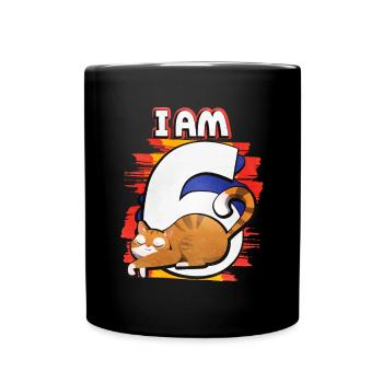 I am 6 cat - Full Colour Mug - black - Front