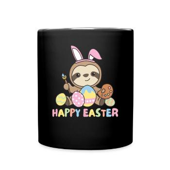 happy easter süßes Faultier Ostern mit Ostereiern - Tasse einfarbig - Schwarz - Vorne