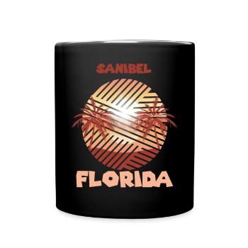 Retro Sanibel Florida Palmen Surfen im Ozean - Tasse einfarbig - Schwarz - Vorne