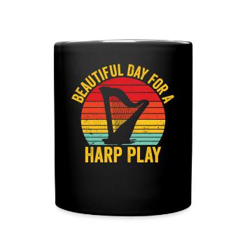 Harfenspieler Harfenist Retro - Tasse einfarbig - Schwarz - Vorne