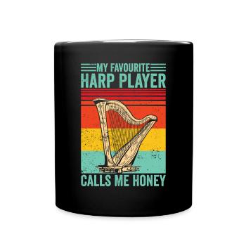 Harfenspieler Harfenist Retro - Tasse einfarbig - Schwarz - Vorne