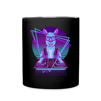 Vaporwave Llama DJ Pult Llama - Tasse einfarbig - Schwarz - Vorne