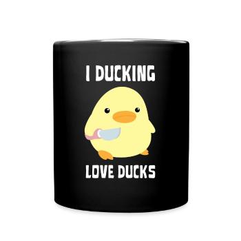 Duckin Love Ducks Duck with knife Ente mit Messer - Full Colour Mug - black - Front