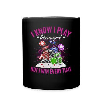 Joueur de poker Je sais que je joue comme une fille mais je gagne E - Mug uni - noir - Devant