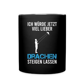 Drachenfliegen Drachensteigen Spruch Geschenk - Tasse einfarbig - Schwarz - Vorne