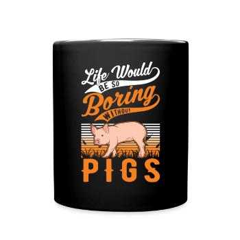 Pig Gift Farmer Pig - Full Colour Mug - black - Front