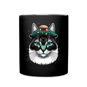 cottagecore aesthetic cats mushroom gift - Full Colour Mug - black - Front