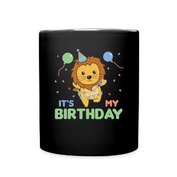 Lion for children's birthday it's my birthday - Full Colour Mug - black - Front