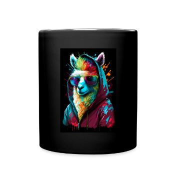 Lama Alpaca Sunglasses Hoodie Rainbow Colors - Full Colour Mug - black - Front