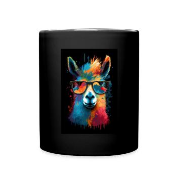 Lama Alpaca Sunglasses Hoodie Rainbow Colors - Full Colour Mug - black - Front