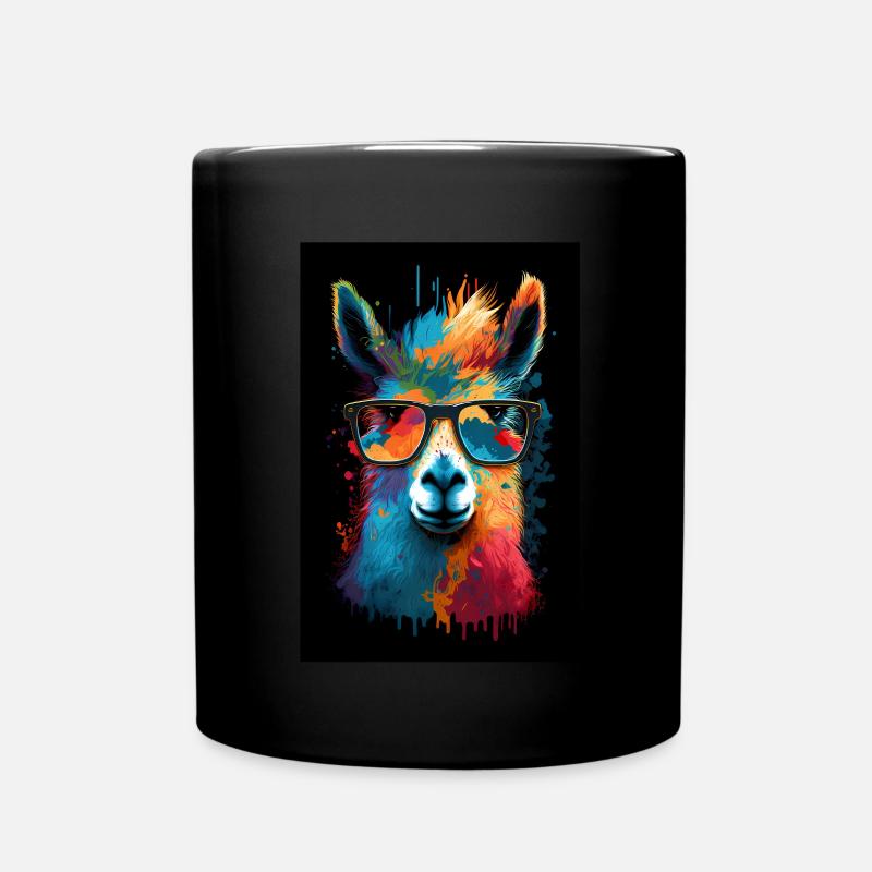 Lama Alpaga Lunettes de soleil Sweat à capuche Couleurs arc-en-ciel - Mug uni - noir