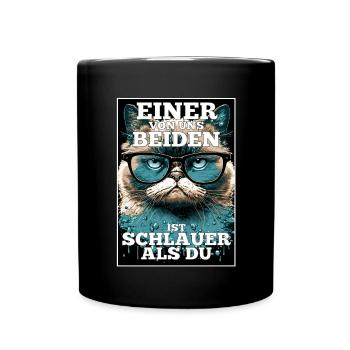 Eines von uns beiden ist schlauer Katze Brille - Tasse einfarbig - Schwarz - Vorne