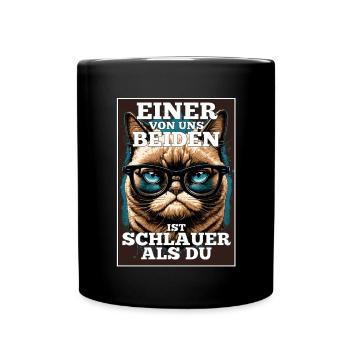 Eines von uns beiden ist schlauer Katze Brille - Tasse einfarbig - Schwarz - Vorne