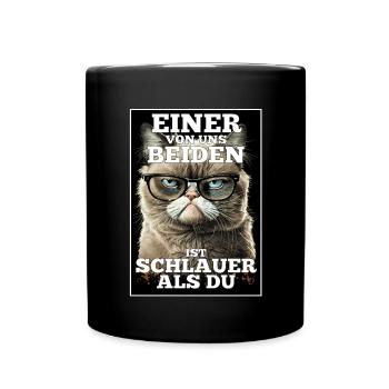 Eines von uns beiden ist schlauer Katze Brille - Tasse einfarbig - Schwarz - Vorne