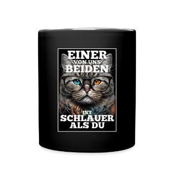 Eines von uns beiden ist schlauer Katze Brille - Tasse einfarbig - Schwarz - Vorne