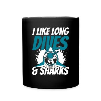 I Like Long Dives And Sharks Diving Mask Diver - Full Colour Mug - black - Front