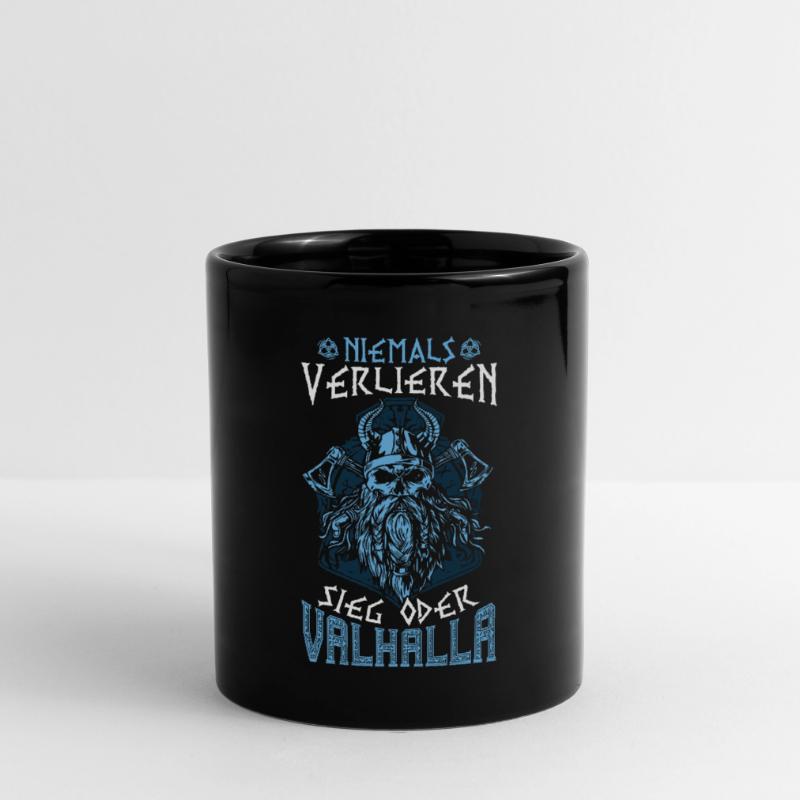 Niemals Verlieren, Sieg oder Valhalla Wikinger Tasse einfarbig