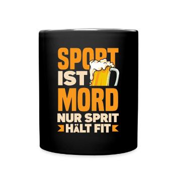 Sport ist Mord nur Sprit hält fit Biertrinker & - Tasse einfarbig - Schwarz - Vorne