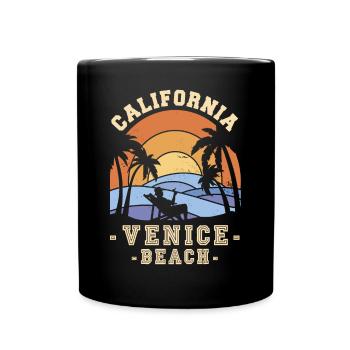 California Venice Beach Palmen Urlaub Meeresbrandu - Tasse einfarbig - Schwarz - Vorne