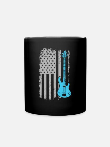 Guitare Basse Electrique Musicien Drapeau Américain - Mug uni - noir