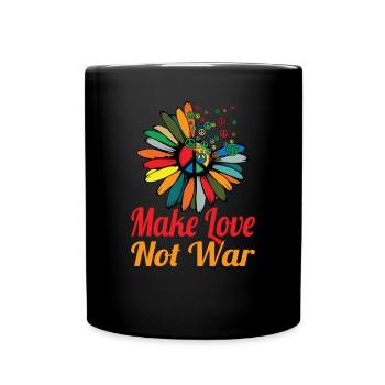 Hippie Peace Zeichen Frieden Blumen Blumenkind - Tasse einfarbig - Schwarz - Vorne