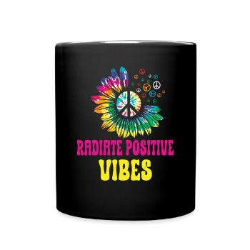 Hippie Peace Zeichen Frieden Blumen Blumenkind - Tasse einfarbig - Schwarz - Vorne