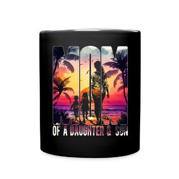Mère avec fille Fils Fête des mères Plage Maman Enfant - Mug uni - noir - Devant