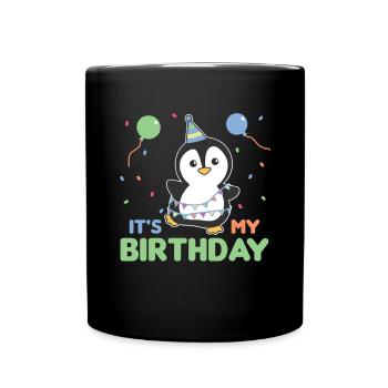 Pingouin d’anniversaire pour les enfants c’est mon anniversaire - Mug uni - noir - Devant