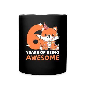 Fuchs zum 6. Geburtstag Kinder sechs Jahre alt - Tasse einfarbig - Schwarz - Vorne
