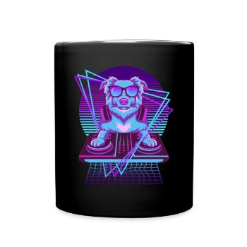 Vaporwave Hund DJ Pult Hund - Tasse einfarbig - Schwarz - Vorne