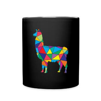 Lama Polygon Low Poly Tier - Full Colour Mug - black - Front